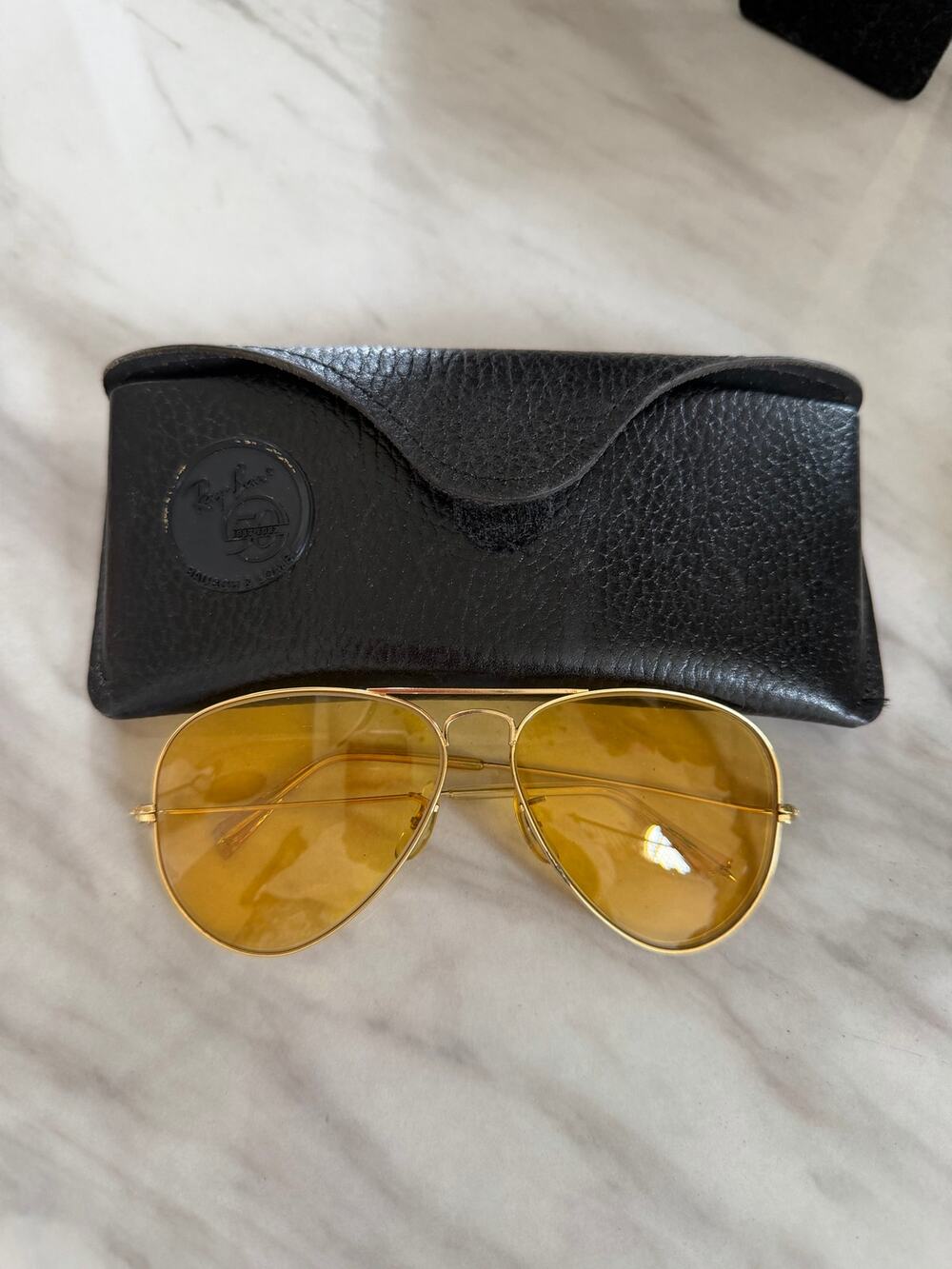 Vintage 70s RARE B&L Ray Ban Amber Yellow Aviator Sunglasses FLAW